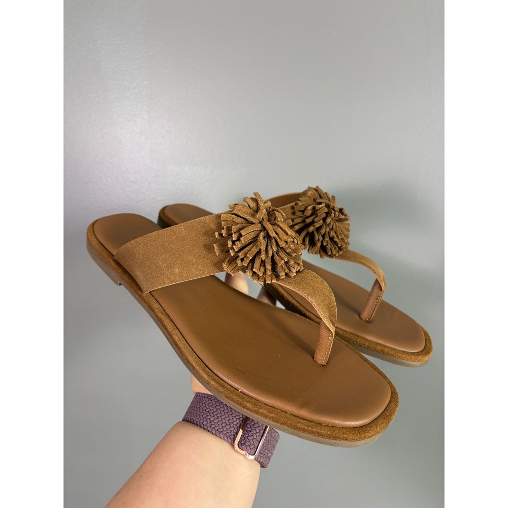 NIB Iris & Ink Suede Pom Pom Thong Sandals 40 US 10 Rust Brown Flat Portugal